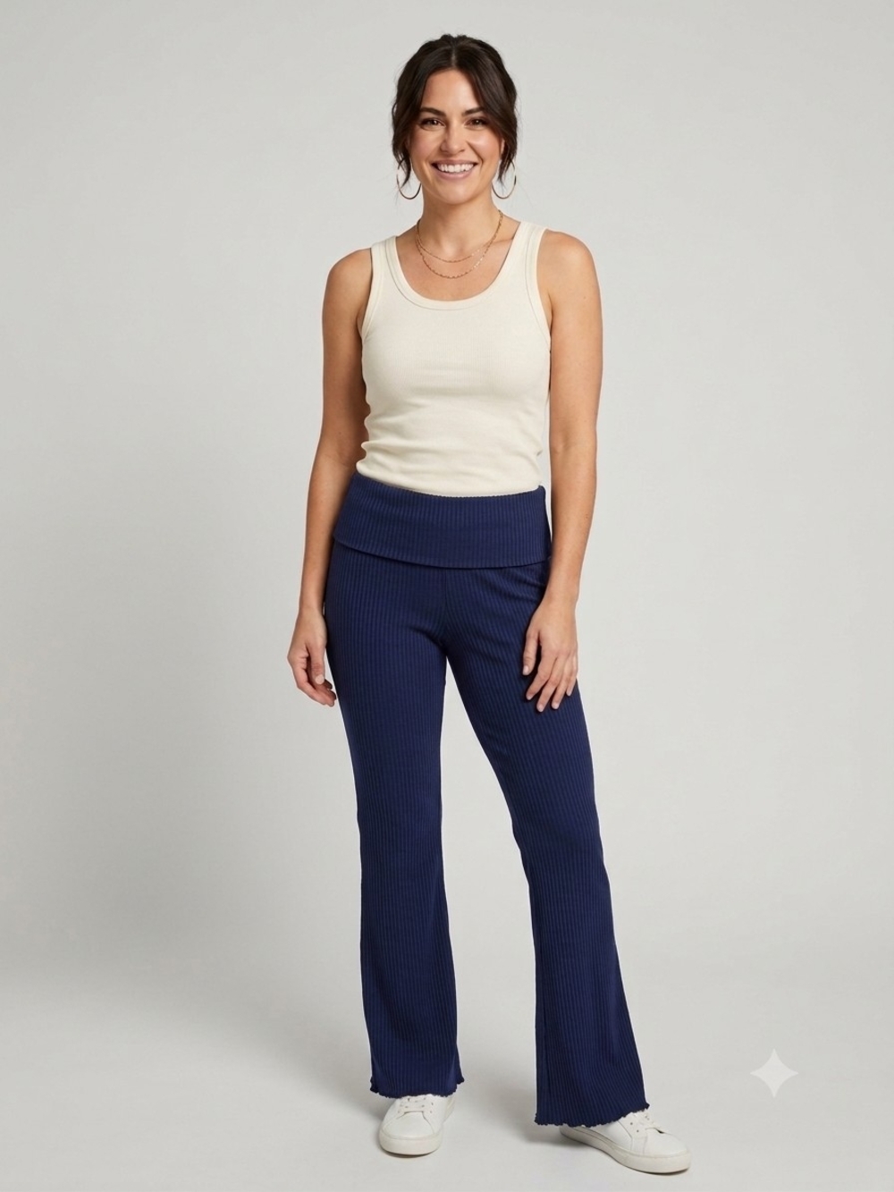 wild fable Navy Ribbed Fold-Over Waist Flare Pants